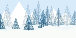 冬季的雪景背景与冷杉树。卡通2 d动画。循环录像4 k