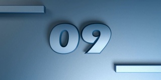 数字09在蓝色的背景蓝色，与水平条移动- 3D渲染视频剪辑