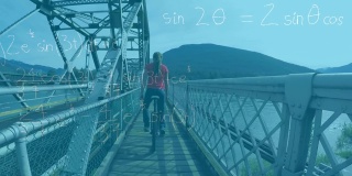 数学方程式对抗在桥上骑独轮车的女人