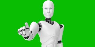 未来机器人，人工智能CGI工作在黑色和绿色的背景