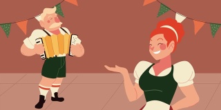 啤酒节庆祝动画与德国夫妇演奏手风琴