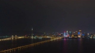 night illuminated macau cityscape traffic bridge rooftop panorama 4k timelapse china视频素材模板下载