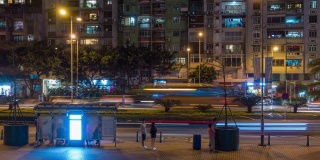 夜色照亮澳门城市交通街道全景4k时间的中国