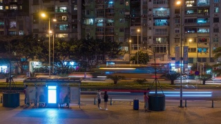 夜色照亮澳门城市交通街道全景4k时间的中国视频素材模板下载