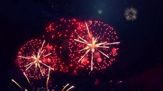 彩色烟花爆炸在夜空循环动画背景。庆祝活动。
