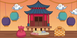 春节快乐，有中国的房子和食物