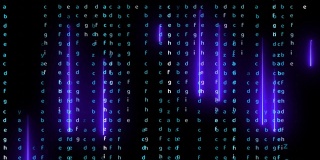 矩阵字母和紫罗兰激光抽象光效果落在黑屏上