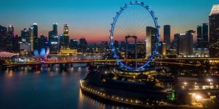 超延时新加坡商业区在黄昏