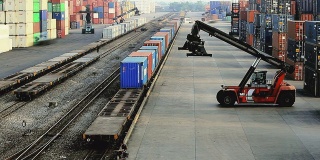 集装箱列车延时工作在集装箱堆场，用于工业进出口或铁路运输应用