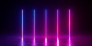 循环动画发光霓虹垂直线，改变颜色的紫外线光谱从粉红色到蓝色