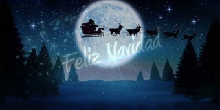 圣诞老人在驯鹿拉的雪橇上对抗圣诞老人