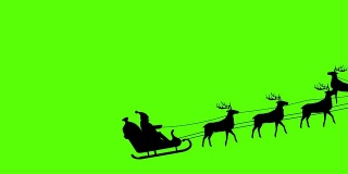 驯鹿拉着圣诞老人的剪影，绿色屏幕动画
