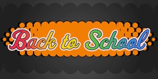 数字动画视频的返回学校文字在橙色横幅上，以灰色背景