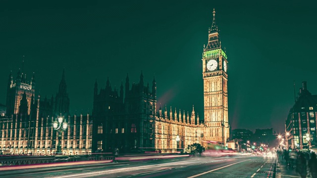 英国伦敦著名的大本钟钟楼，美丽的夜晚。