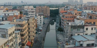 鸟瞰图的村庄在城市，广州，中国。