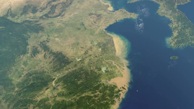 地球上的黄河和长江，从太空鸟瞰