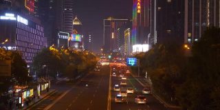 夜光时分，照亮长沙市市中心交通街道大桥全景4k中国