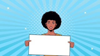 非洲妇女与旗帜波普艺术风格的动画角色视频素材模板下载