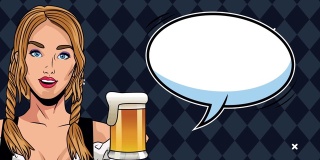 快乐的啤酒节庆祝动画与性感女孩喝啤酒