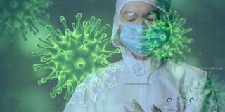 医学科学家医生疫苗研究病毒DNA基因组分析在洁净室实验室用高科技技术人工智能医院医疗保健数字未来虚拟现实