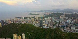 日落时间珠海市景公园湾市中心航拍全景4k中国