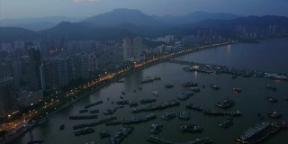 夜间珠海湾市景港口停车航拍4k中国全景图