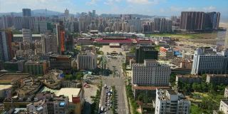 珠海晴天城市景观拱北口岸入境交通道路航拍全景4k中国