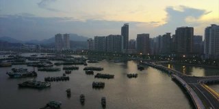 日落时间珠海市景海湾港口航拍全景4k中国