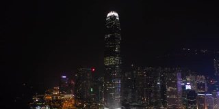 夜景照亮了香港市区著名的巨型空中全景4k