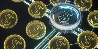 美元霓虹符号。美国加密货币交易所股票概念3d动画