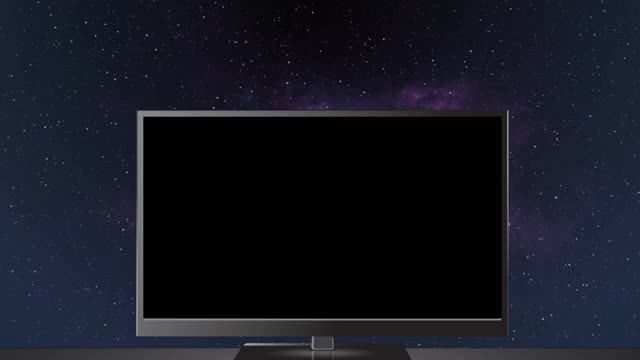 动画发光的哇文字在电视屏幕上发光的紫色背景