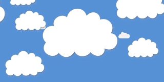 数字动画的飞机图标与滴答作响的时钟飞行在蓝天白云