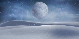 圣诞老人在驯鹿拉雪橇的剪影动画与满月和雪fa