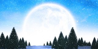 动画圣诞老人的剪影在雪橇被驯鹿拉着下雪和满