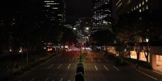 一个夜市在新宿市的商业街广角拍摄