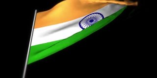 印度国旗，挥舞旗帜的逼真3D动画。迎风飘扬的印度国旗。印度国旗。无缝循环动画。4K高质量，3D渲染