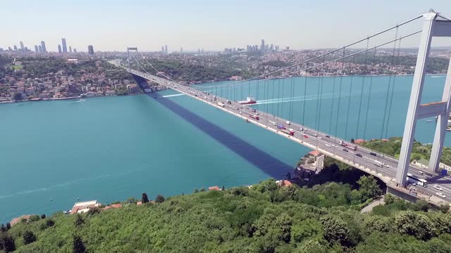 Fatih Sultan Mehmet Bridge Aerial View from Istanbul Turkiye stock video伊斯坦布尔，欧洲，土耳其-中东，博斯普鲁斯，4K分辨率