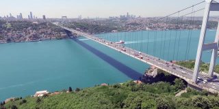 Fatih Sultan Mehmet Bridge Aerial View from Istanbul Turkiye stock video伊斯坦布尔，欧洲，土耳其-中东，博斯普鲁斯，4K分辨率