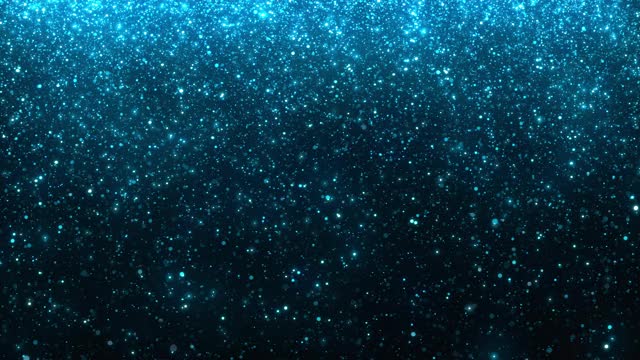 闪烁的蓝色粒子在慢动作-水，雨，冬天，雪，降落-抽象背景动画-可循环