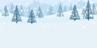 山上下雪了。雪花落在森林里。动画的冬季背景与复制空间。循环4 k镜头