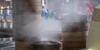 白天时间南京老城街头咖啡馆蒸菜慢镜头全景4k中国