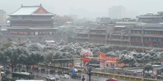 中国西安的雪城。