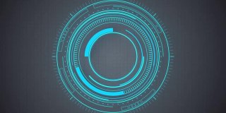 循环动画发光的蓝色HUD圆，科幻背景，3d渲染。
