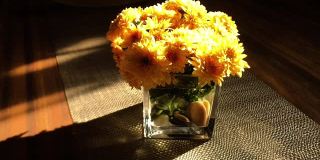 Chrysanthemums in a glass vase time lapse long exposure