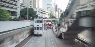 超时空摄影:香港市中心白天有轨电车的影像