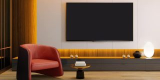 RGB灯黄，红，亮，关，快环，电视房，现代简约的室内设计，8K电视