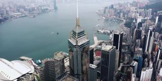 香港市区鸟瞰图。亚洲智慧城市的金融区和商业中心。摩天大楼和高层建筑的俯视图