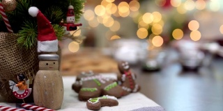 自制的圣诞饼干和新年快乐。在家里和朋友和家人一起做姜饼。