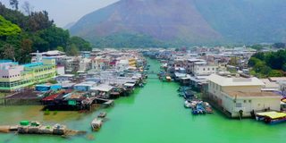 大屿山大澳渔村上空低空飞行