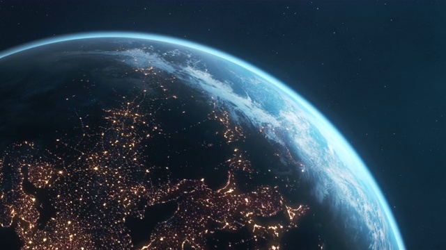 行星地球在夜晚-可循环，高度详细的动画